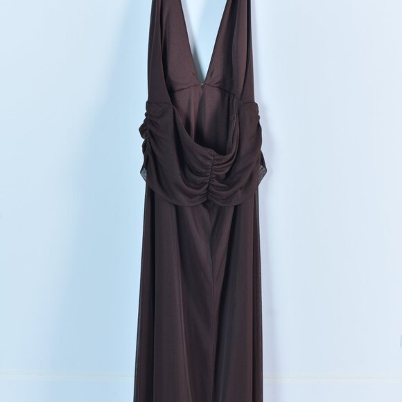 V-Neck Long Gown with center broach, Chocolate Brown - Picture 6 of 6